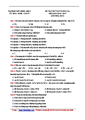 Đề thi thử THPT Quốc gia môn Hóa học - Năm học 2016-2017 - Trường THPT Hồng Ngự 2 (Có đáp án)